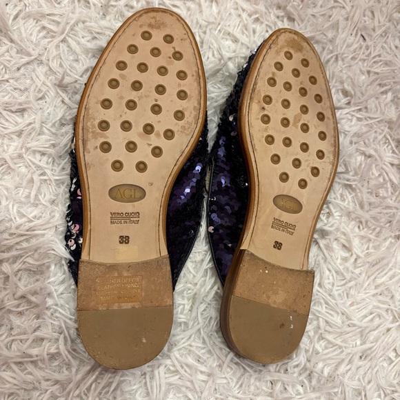 AGL leather Sequin Loafer Mules navy‎ blue silver size 38 - Picture 6 of 7